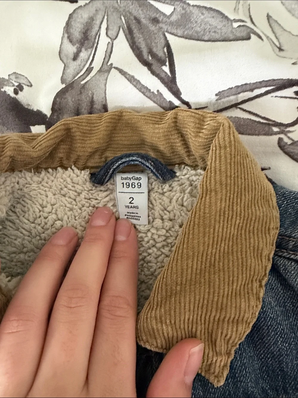 GAP Blue Denim Jacket with Tan Corduroy Collar
